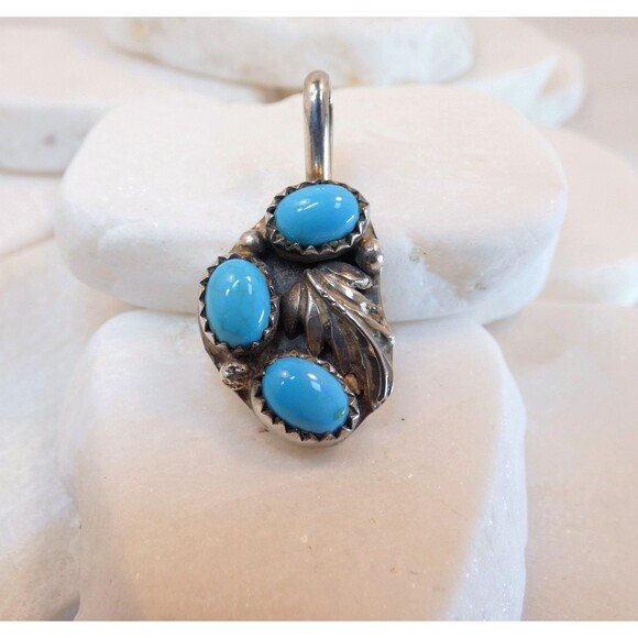Vintage Native American Navajo  Sterling Silver Turquoise Pendant - Picture 4 of 8